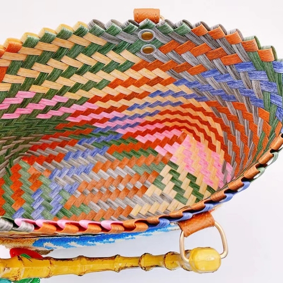 Nwt Woven Dog Bag With Bamboo Handles - Picture 2 of 3